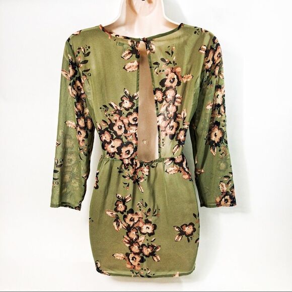 O’Neill Green Floral Sheer Top Sz M - Picture 5 of 11